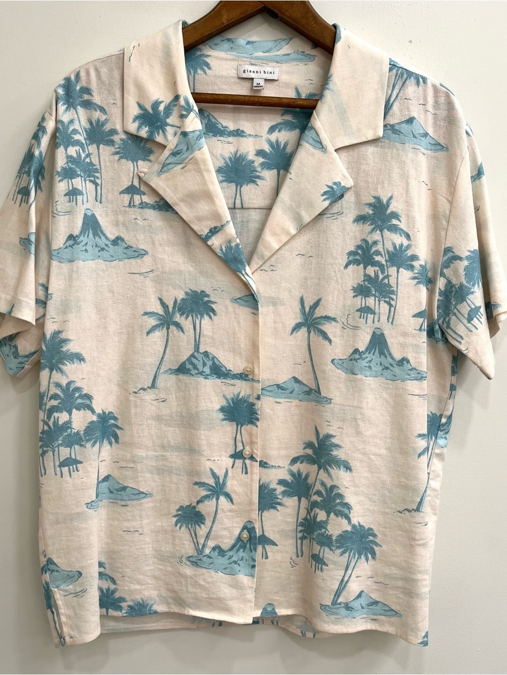 Gianni Bini x DANNIJO Margaux Palm Tree Print Button Front Shirt Linen Blend M